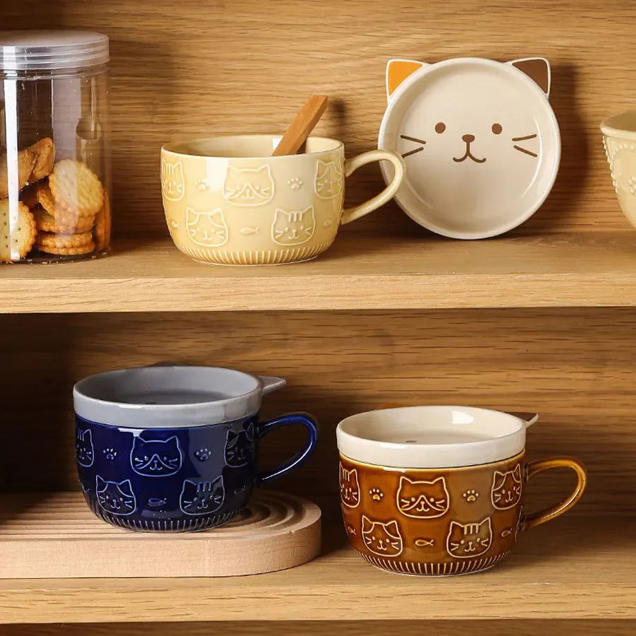 OLENKA Japanese Cartoon Cat Ceramic Mugs