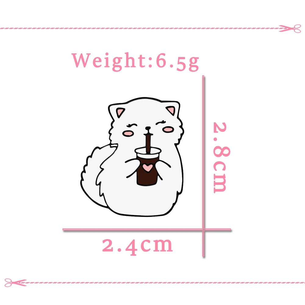 Cute White Kitten Enamel Pin – Cola Cat Brooch for Kids & Friends