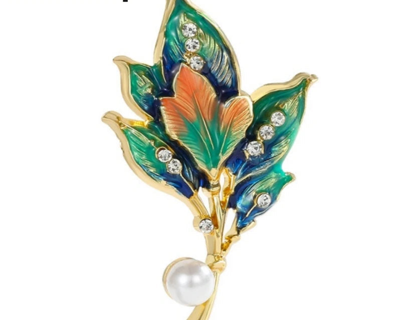 Vintage Enamel Leaf Brooch