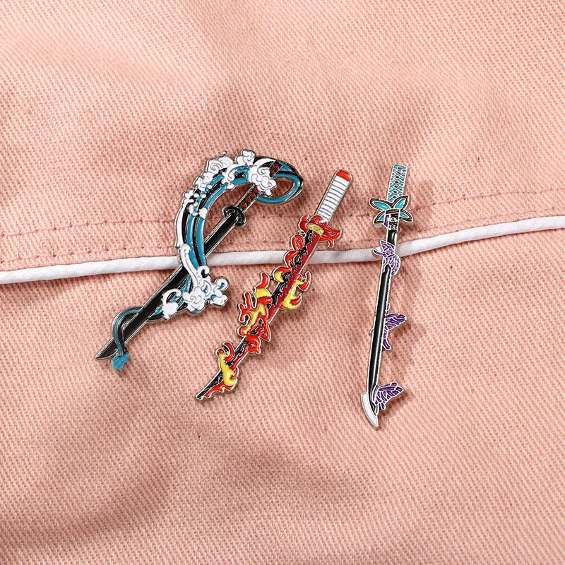 Demon Slayer Nichirin Sword Enamel Pin – Sea Wave, Fire, Butterfly & Snake Designs