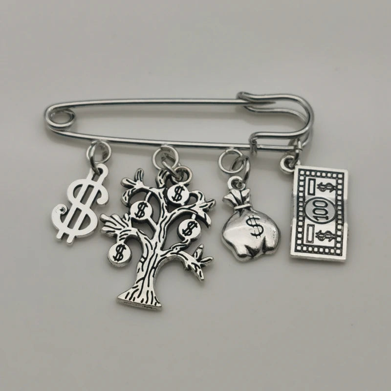 Lucky Money Brooch – Dollar, Abacus & Money Bag Pin