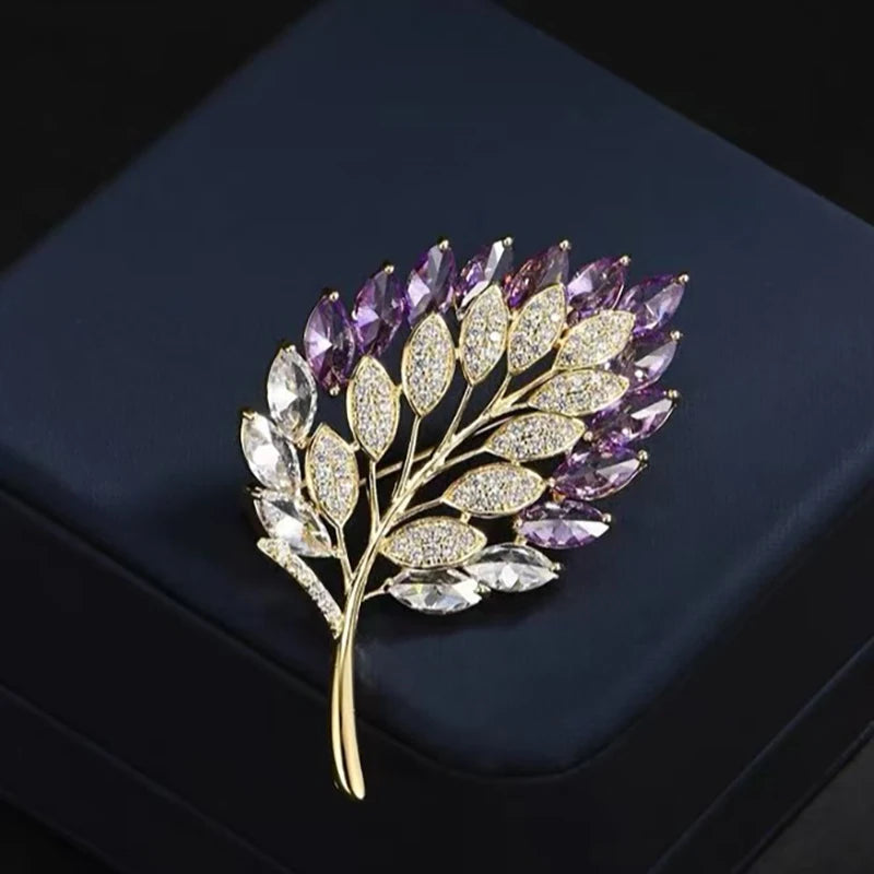 Colorful Crystal Leaf Brooch