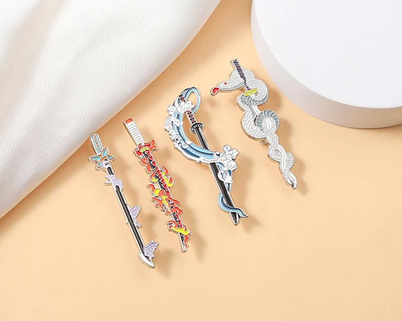 Demon Slayer Weapon Enamel Pins – Anime Sword Metal Brooch Badge