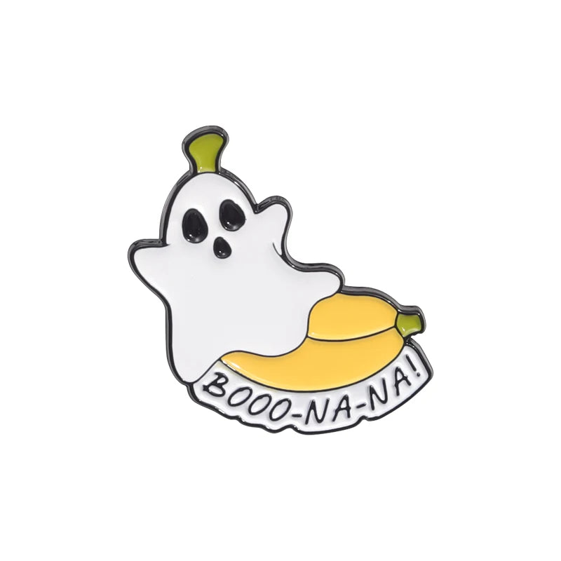 Halloween Ghost & Pumpkin Enamel Pin – Spooky Tarot Brooch Lapel Badge