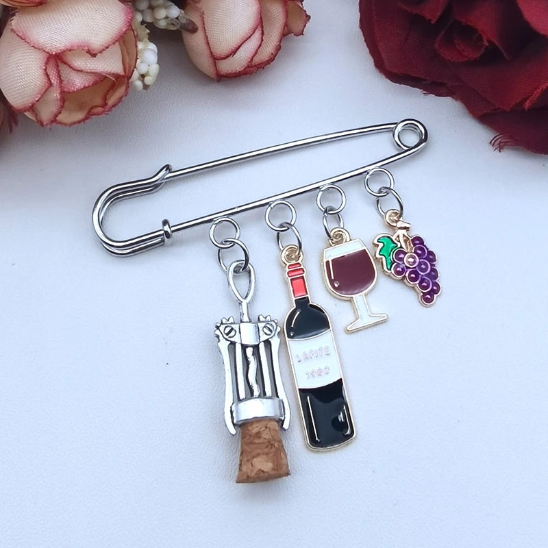 Red Wine Enamel Pin Set – Cute Mini Bottle & Glass Brooch for Couples & Best Friends