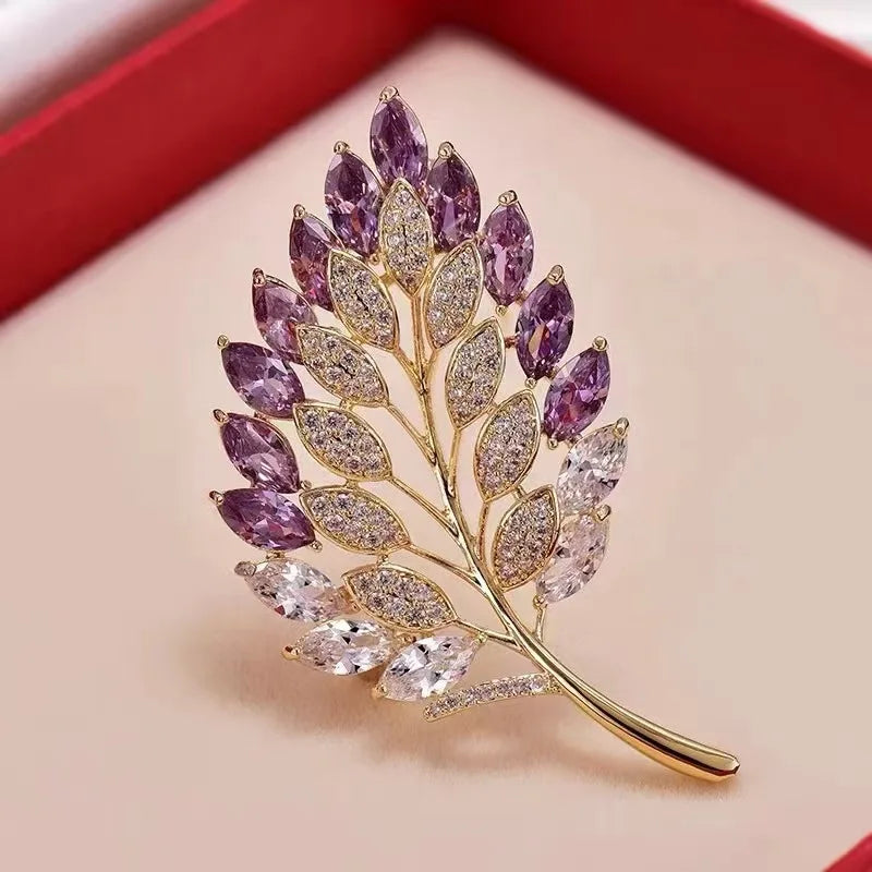 Colorful Crystal Leaf Brooch