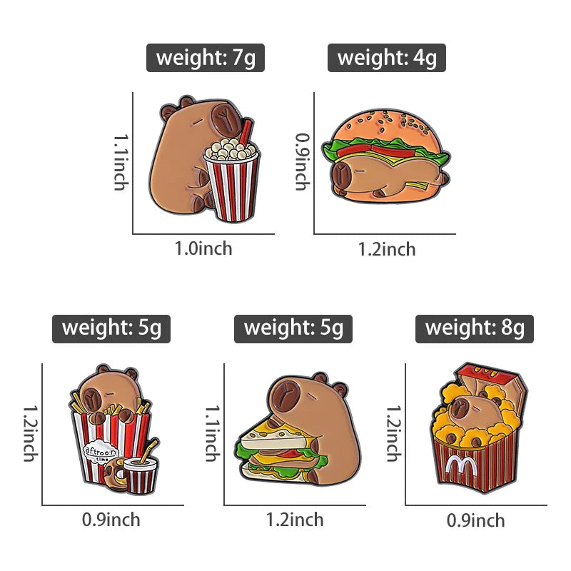Cute Animal Enamel Pin Set (3–5pcs) – Cat & Capybara Brooches