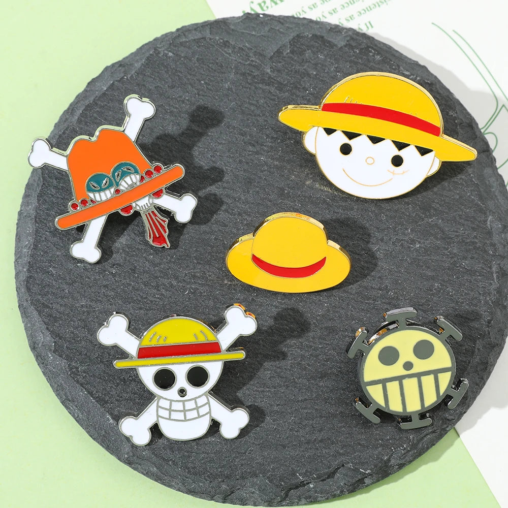 One Piece Enamel Brooch – Monkey D. Luffy Skull Lapel Pin for Bags & Jackets