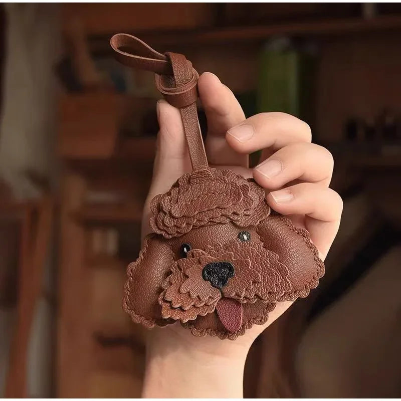Handmade Leather Teddy Dog Bag Charm