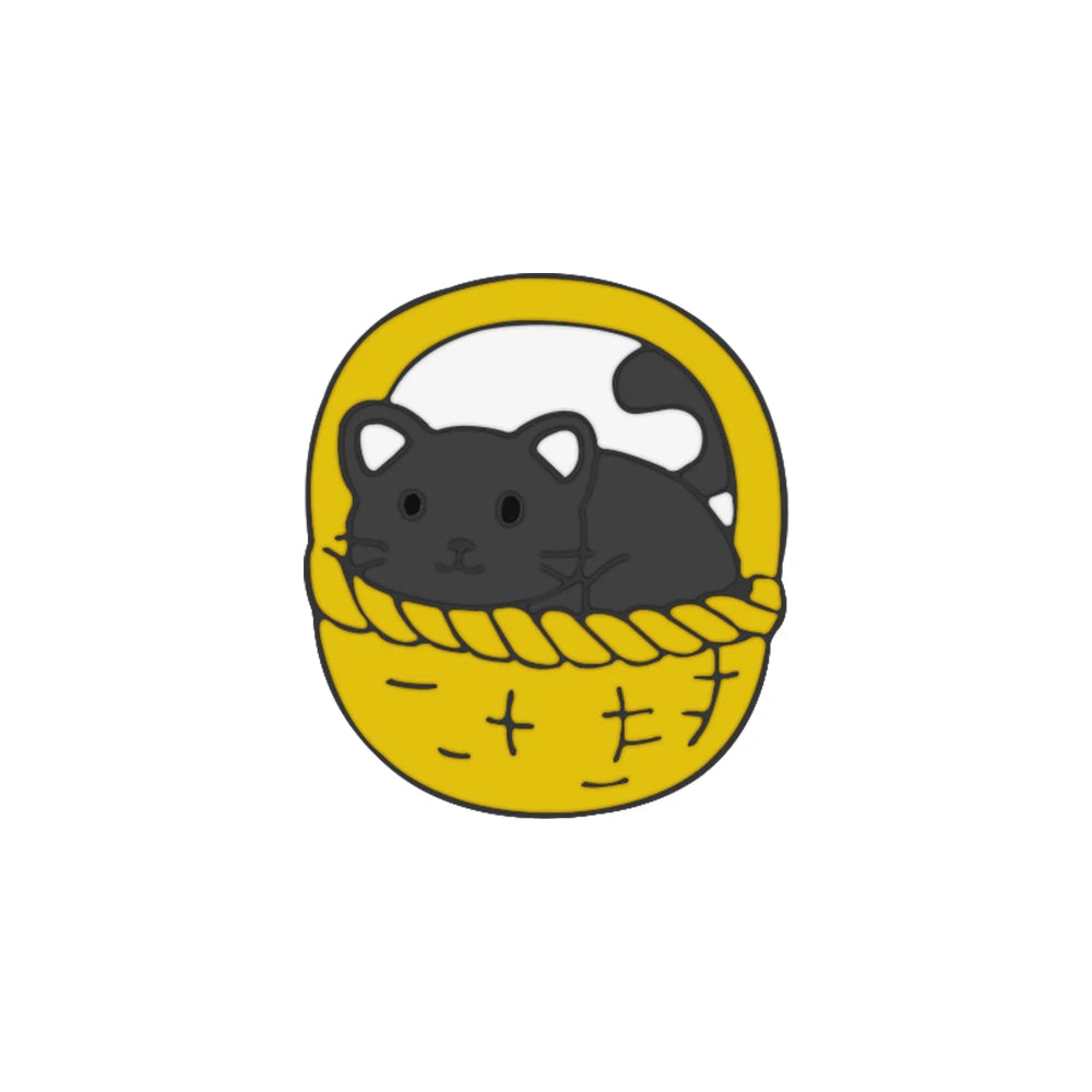 Cute Black & White Cat Enamel Pin – Funny Kitty Brooch