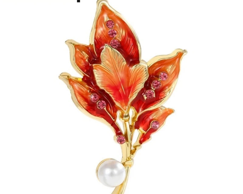 Vintage Enamel Leaf Brooch