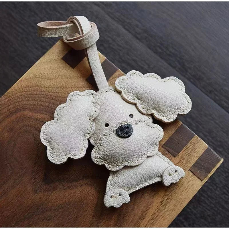 Handmade Leather Teddy Dog Bag Charm