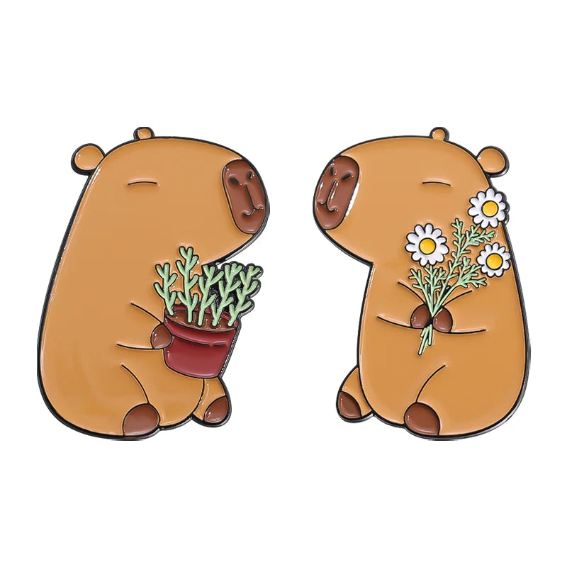 Capybara Love Enamel Pin – Cute Couple Brooch