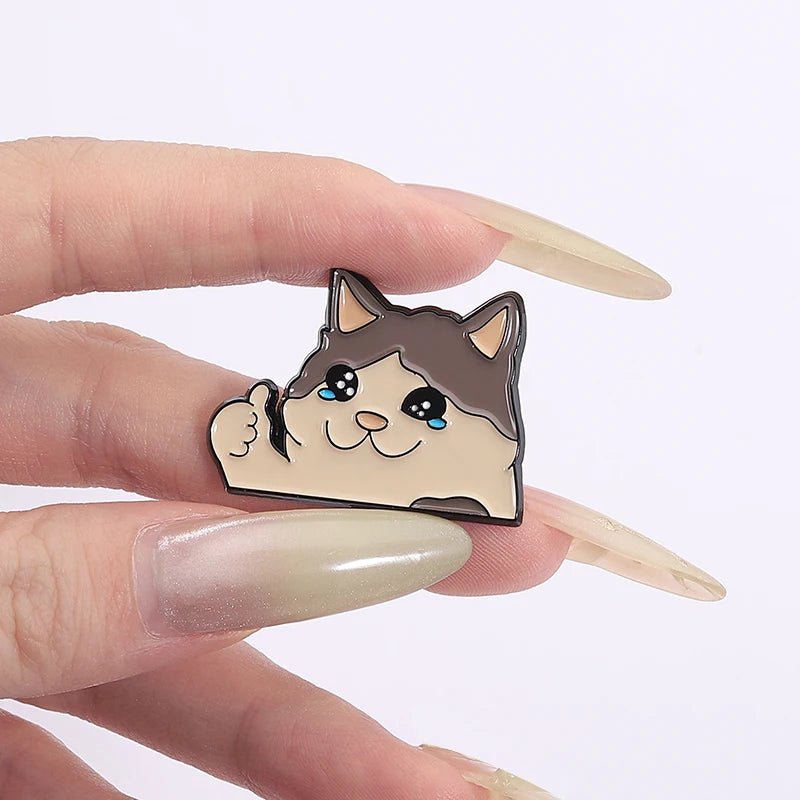 Crying Cat Thumbs Up Enamel Pin