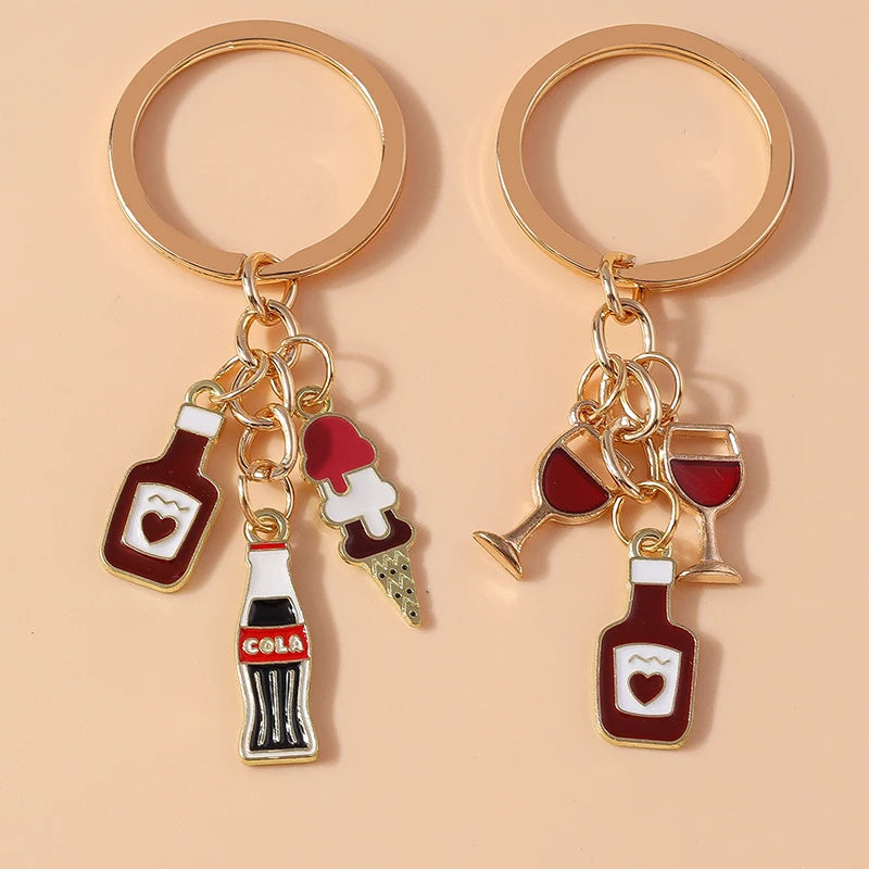 Red Wine Keychain – Cute Enamel Key Ring for Handbags
