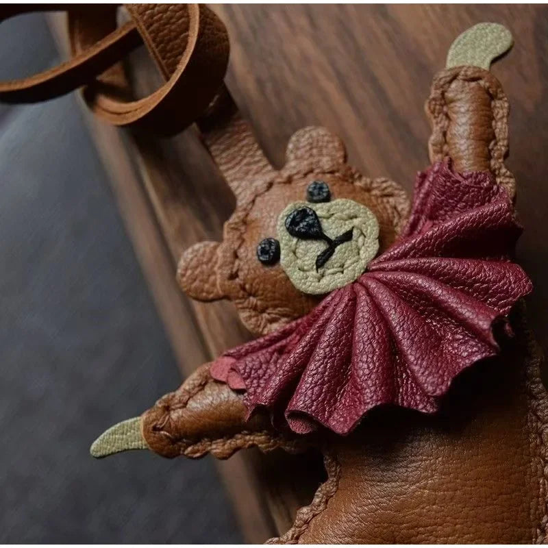 Handmade Leather Teddy Dog Bag Charm