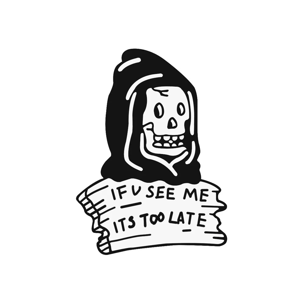 BOO! Skull Enamel Pin – Black & White Punk Horror Lapel Badge for Bags & Jackets