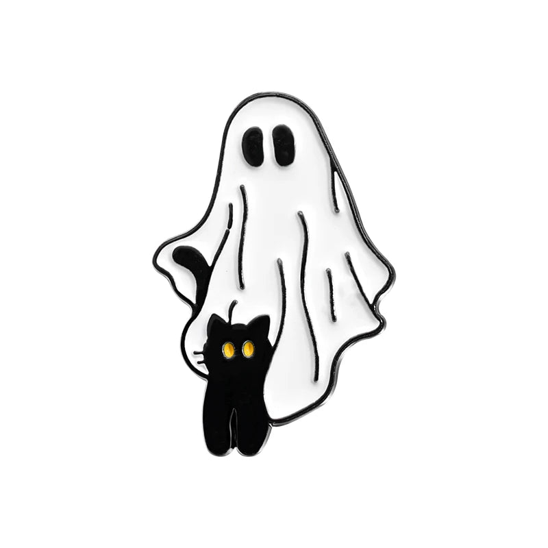 Cute Ghost Cat Enamel Pin – Black Cat Lapel Brooch Backpack & Clothes Accessory