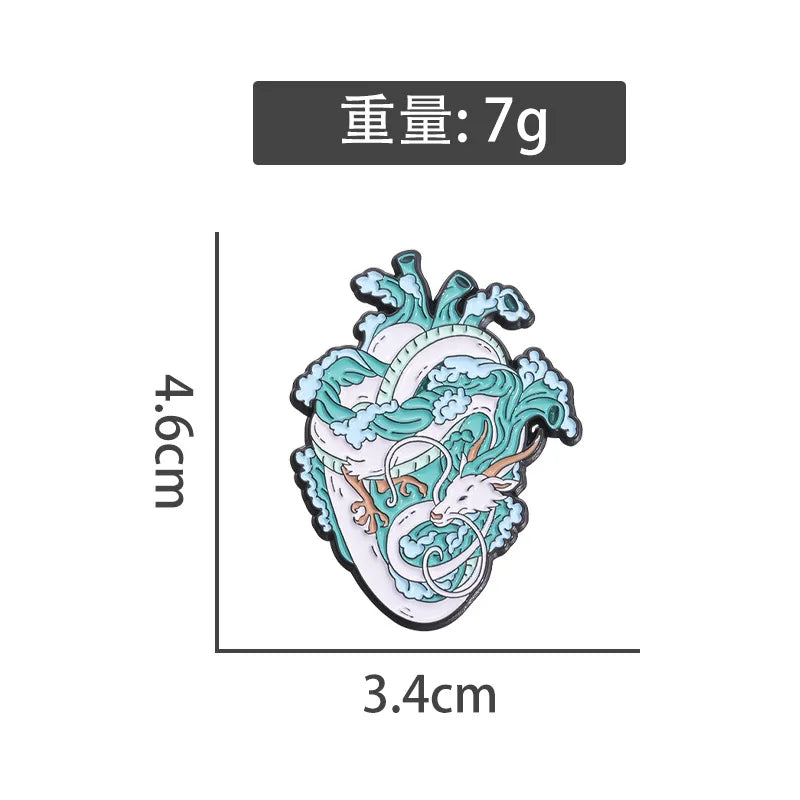 Ocean Wave Heart Brooch – Blue Landscape Pin