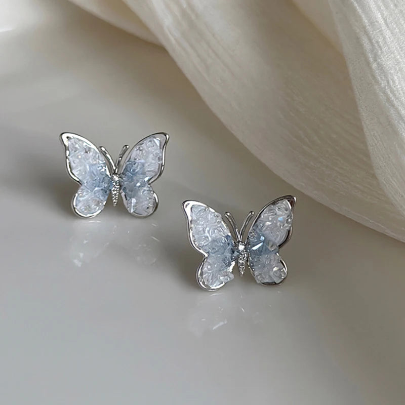Luxury Blue Butterfly Crystal Studs