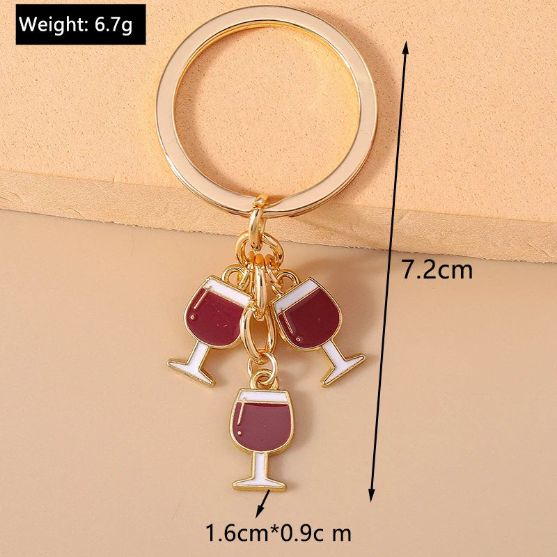 Red Wine Keychain – Cute Enamel Key Ring for Handbags