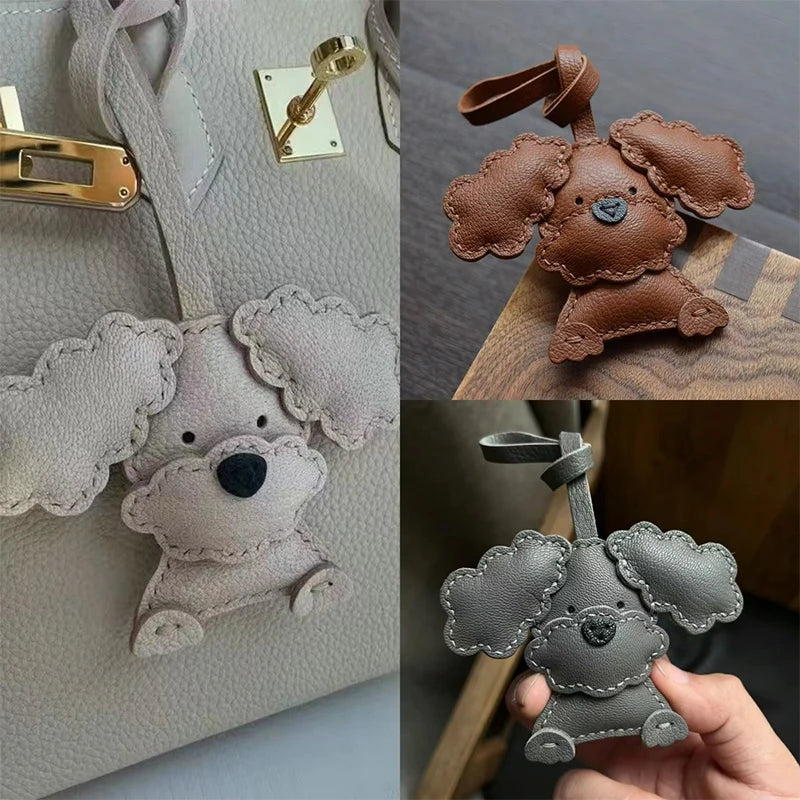 Handmade Leather Teddy Dog Bag Charm