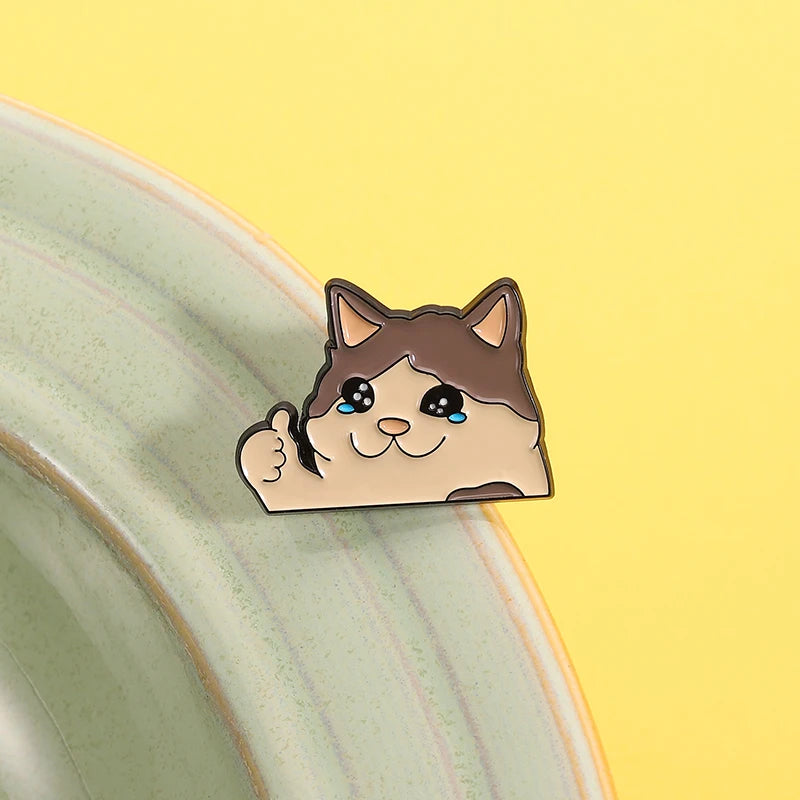 Crying Cat Thumbs Up Enamel Pin