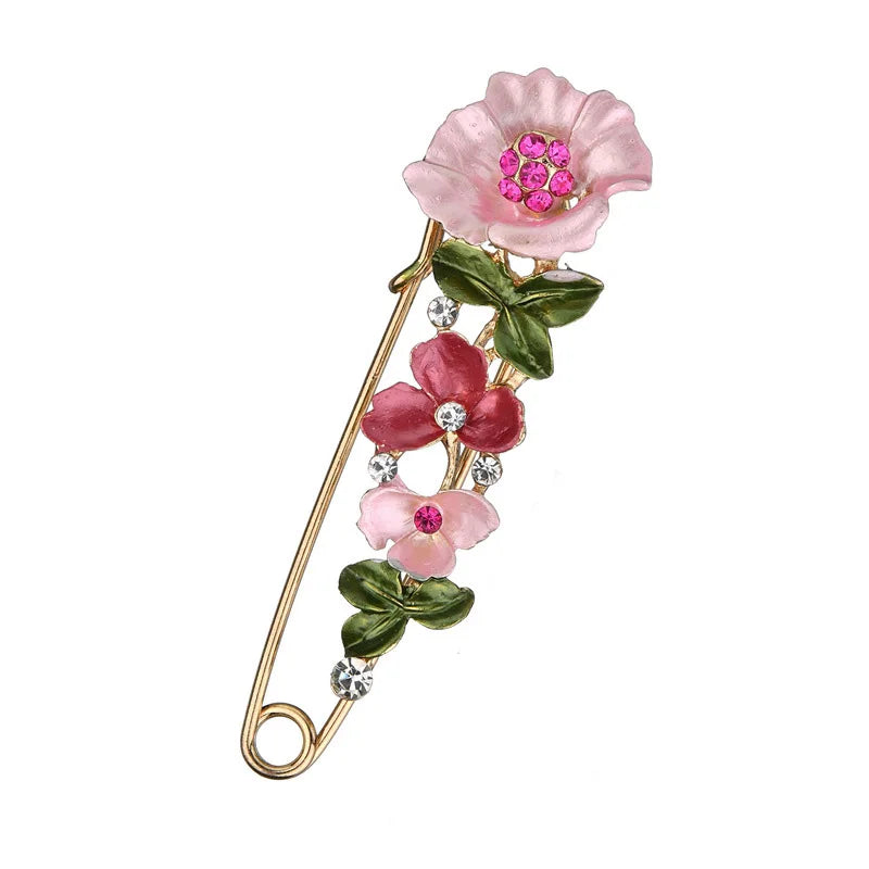 Elegant Rhinestone Flower Brooch – Enamel Lapel Pin for Women