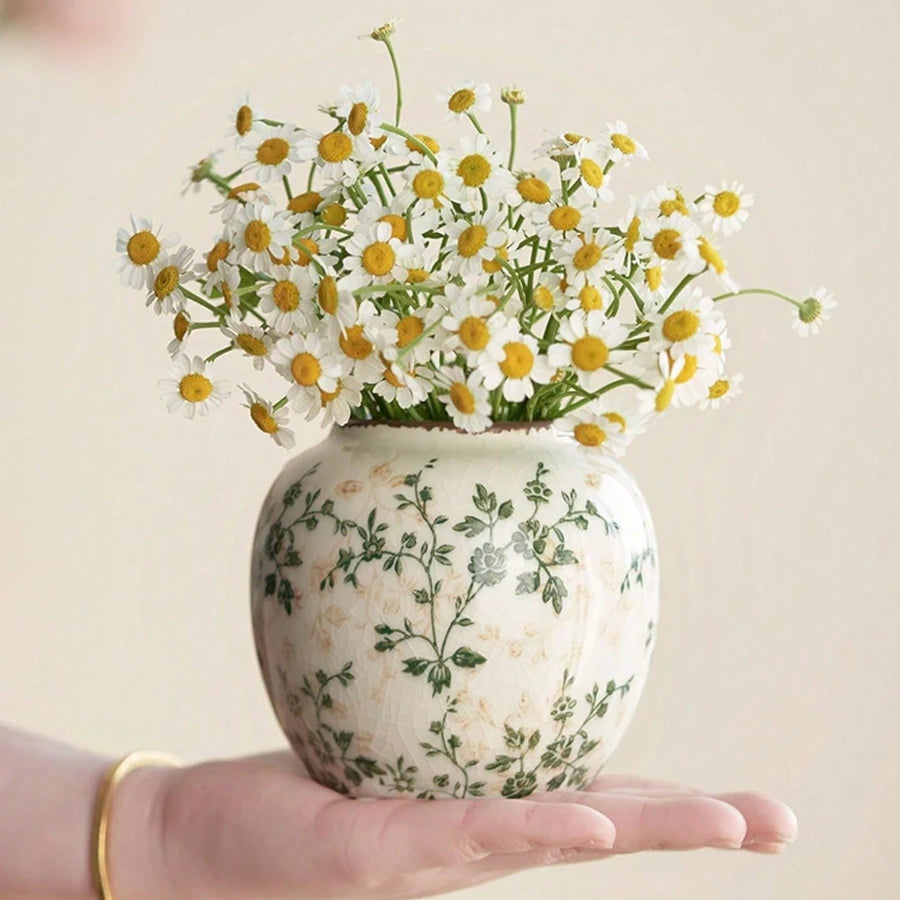 Ice Crackle Ceramic Vase – Handmade Bohemian Art Home Decoration
