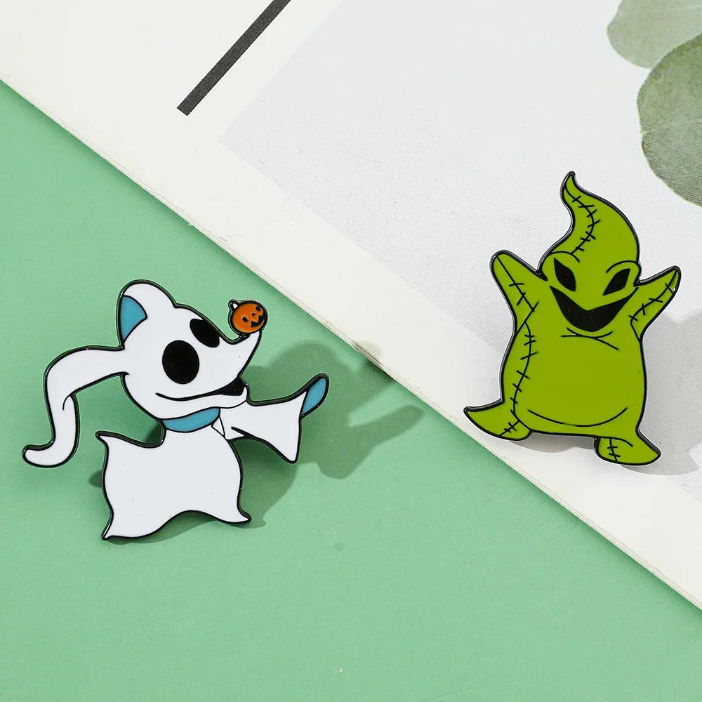Nightmare Before Christmas Brooch Set – Oogie Boogie & Zero Enamel Pins for Clothes & Backpacks”