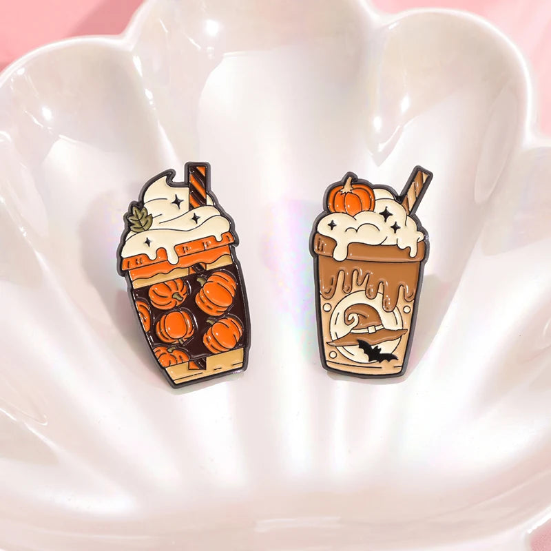 Spooky Pumpkin Milk Tea Brooch – Cute Halloween Pin