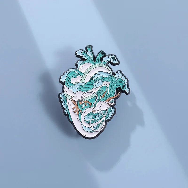 Ocean Wave Heart Brooch – Blue Landscape Pin