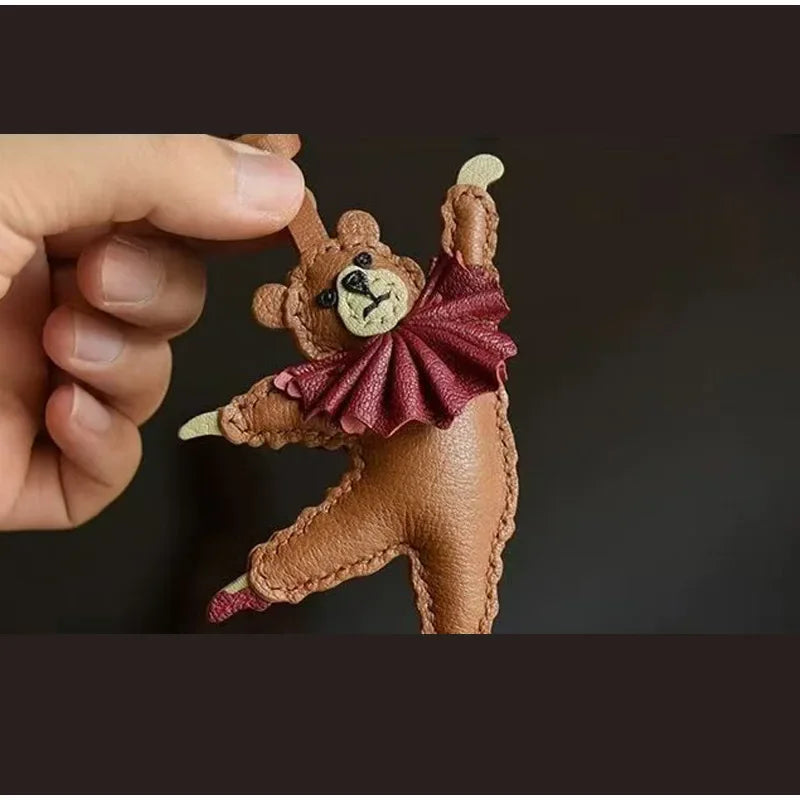 Handmade Leather Teddy Dog Bag Charm