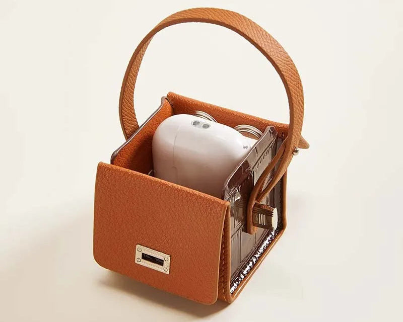 Leather Robot Bag Charm – Cute Mini Keychain & Earphone Case