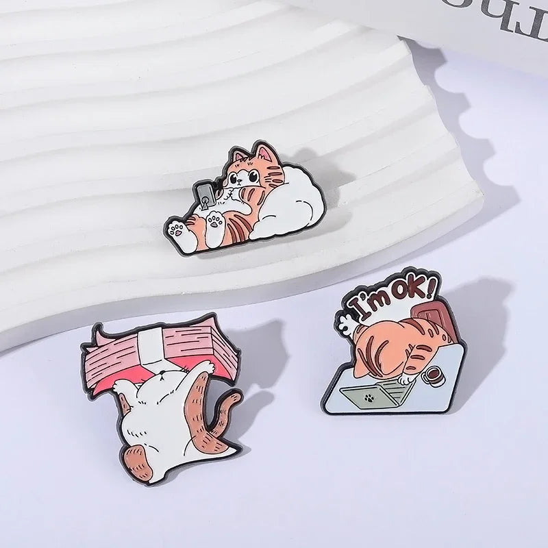 I’m OK Cat Office Work Enamel Pin – Funny Money Brooch
