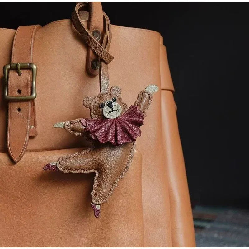 Handmade Leather Teddy Dog Bag Charm