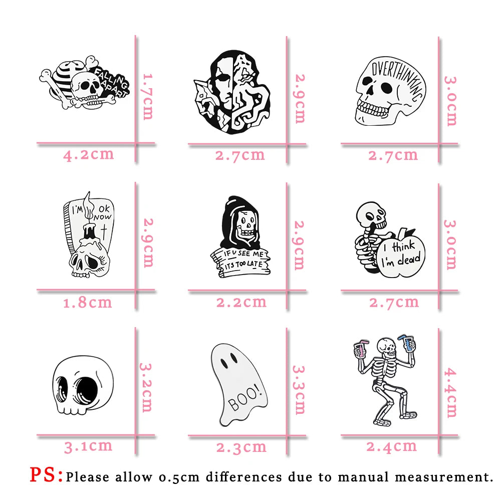 BOO! Skull Enamel Pin – Black & White Punk Horror Lapel Badge for Bags & Jackets