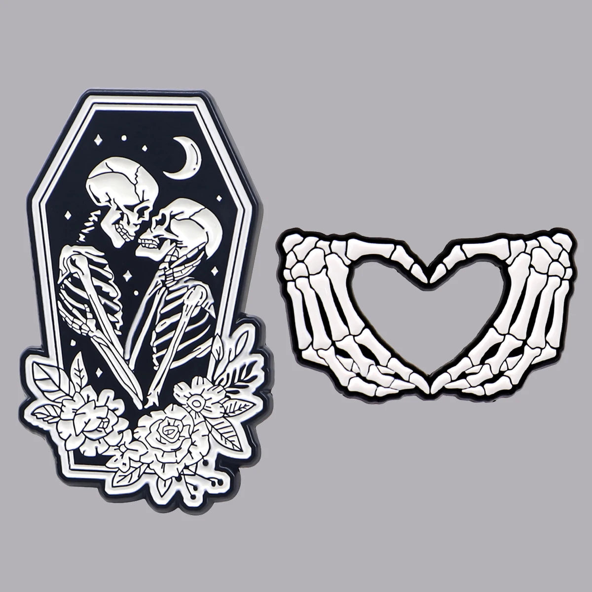 Spooky Skeleton Pin – Halloween Love Brooch, Punk Jewelry Gift