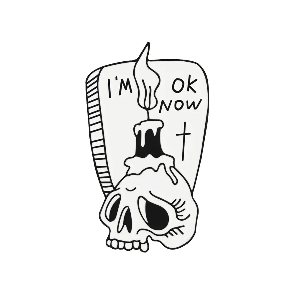 BOO! Skull Enamel Pin – Black & White Punk Horror Lapel Badge for Bags & Jackets