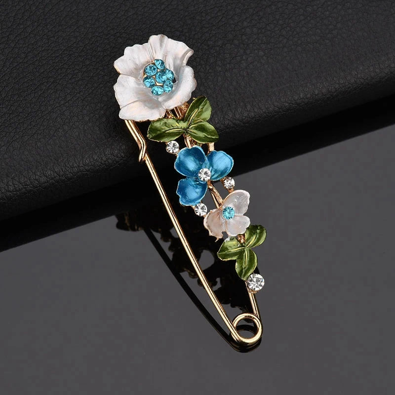 Elegant Rhinestone Flower Brooch – Enamel Lapel Pin for Women