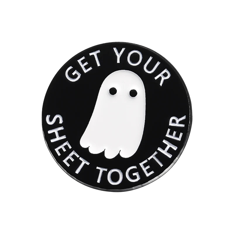 Halloween Ghost & Pumpkin Enamel Pin – Spooky Tarot Brooch Lapel Badge