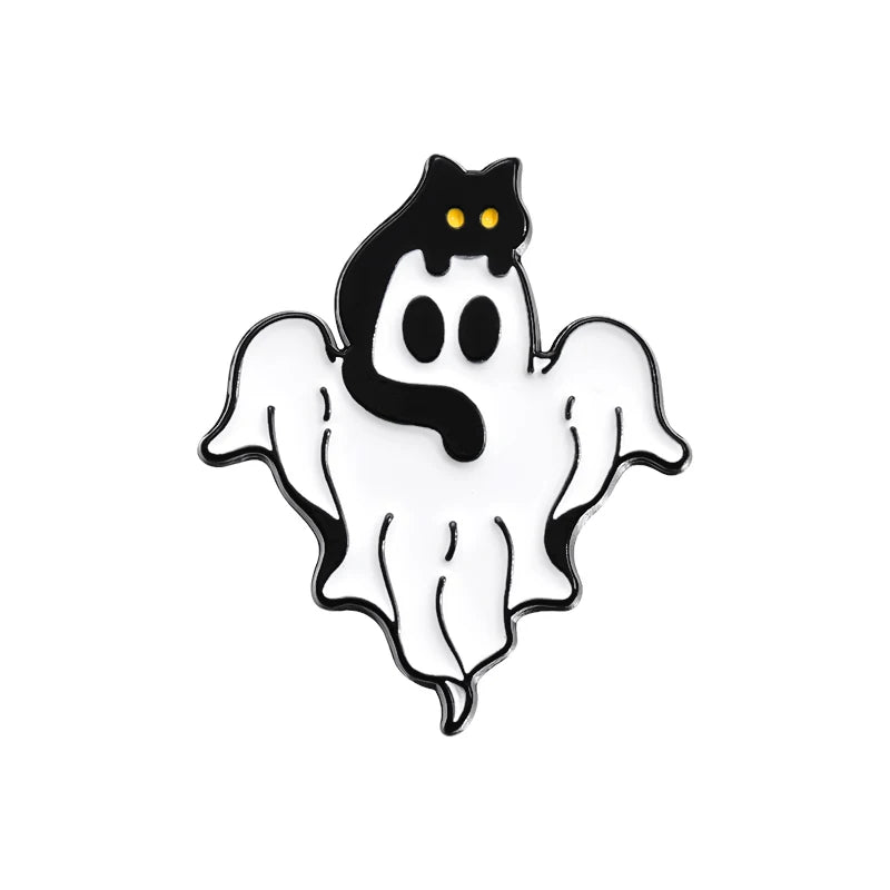 Cute Ghost Cat Enamel Pin – Black Cat Lapel Brooch Backpack & Clothes Accessory