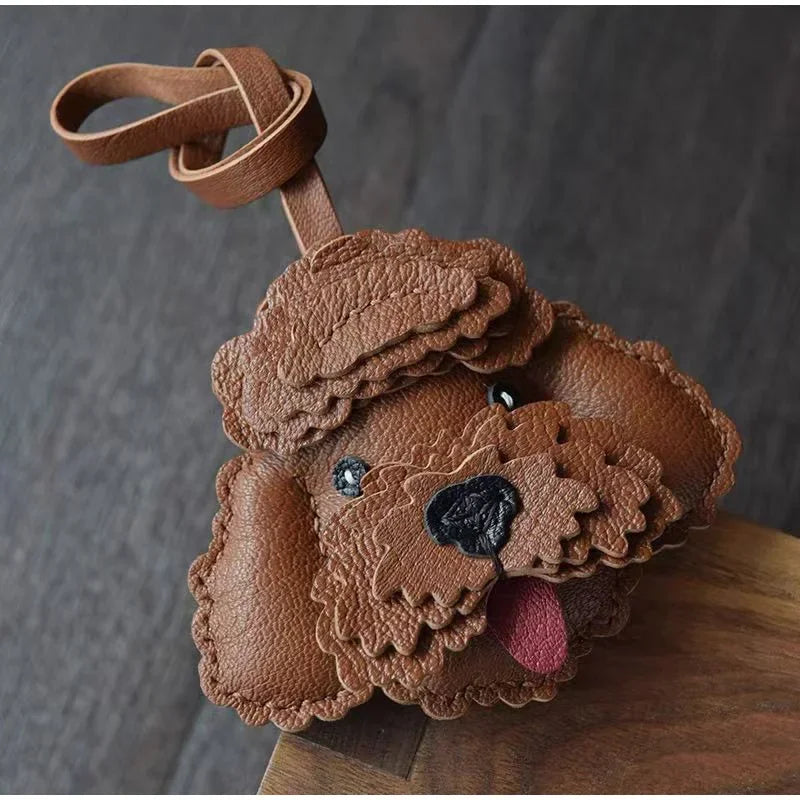 Handmade Leather Teddy Dog Bag Charm