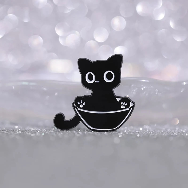 Black Cat Enamel Pin – Cute Kitten Lapel Badge Backpack Jewelry