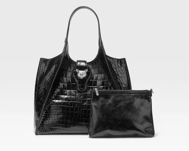Crocodile Embossed Genuine Leather Handbag – Large Capacity Tote