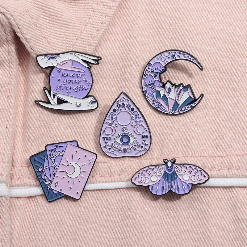 Mystic Crow Enamel Pin – Tarot & Magic Ball Design