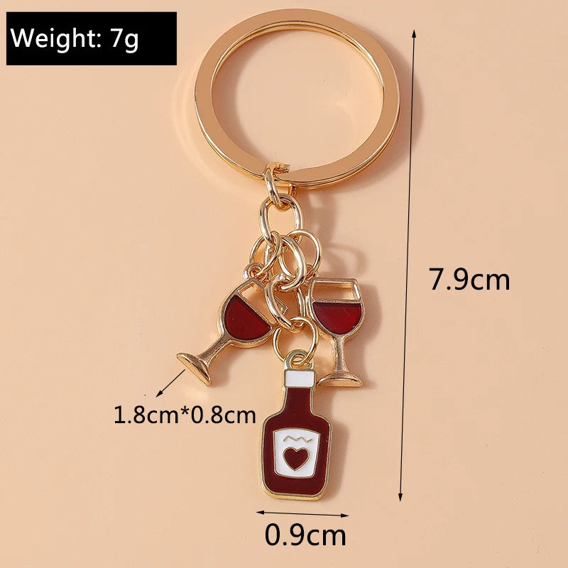 Red Wine Keychain – Cute Enamel Key Ring for Handbags