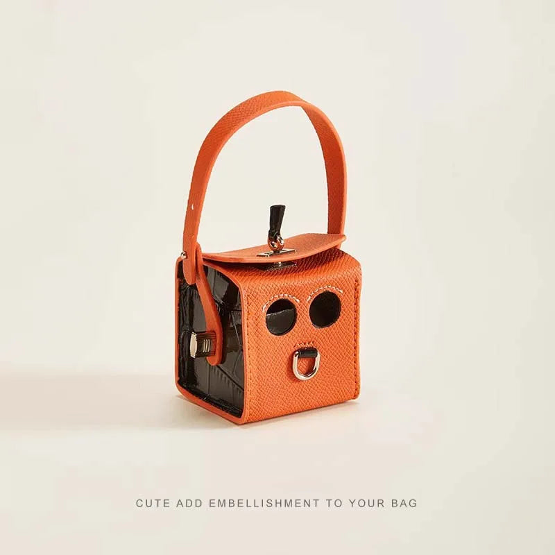 Leather Robot Bag Charm – Cute Mini Keychain & Earphone Case