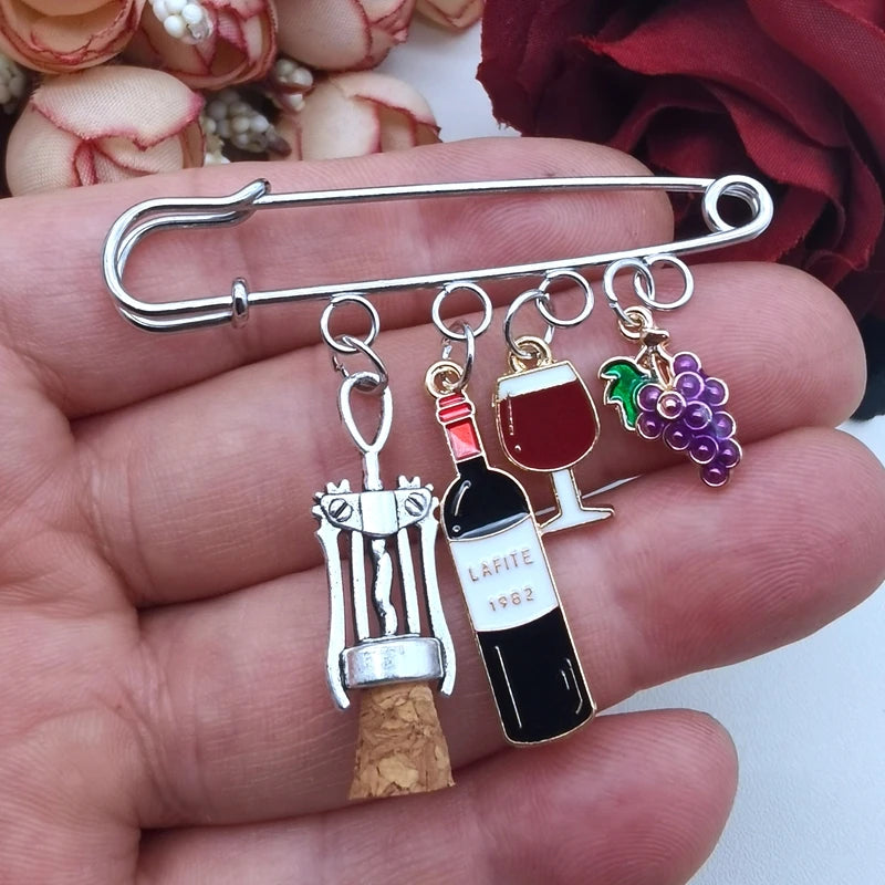 Red Wine Enamel Pin Set – Cute Mini Bottle & Glass Brooch for Couples & Best Friends