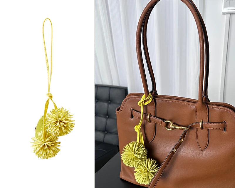 High-Grade Leather Flower Ball Tassel – Bag & Car Pendant